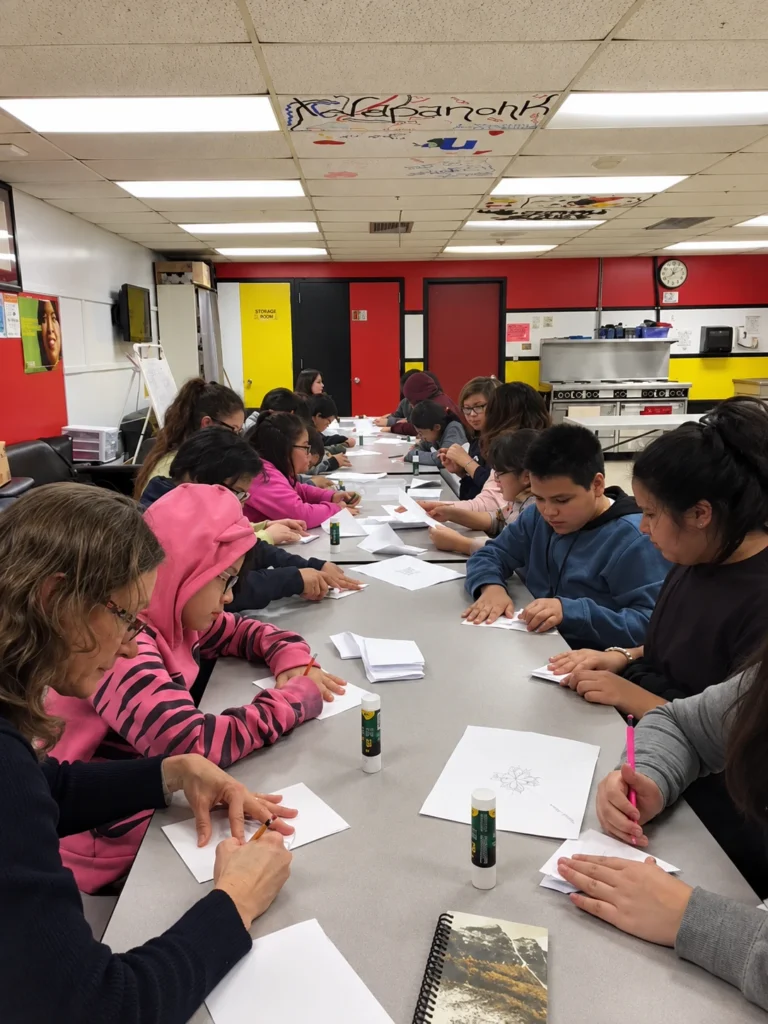 Birch bark biting workshop at school