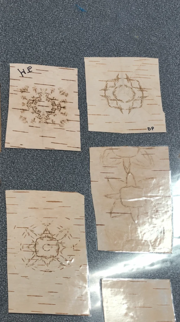 Completed works from birch bark bititn workshop